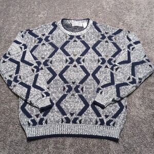 Vintage Method Sweater Men's Large Navy White Geometric Knit Crew Neck 90's